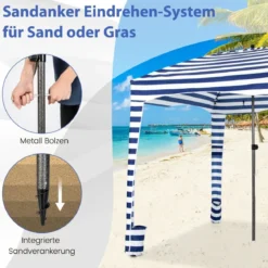 Sonnenschutz mit Abnehmbarer Seitenwand und 8 Sandsäcken tragbares Strandzelt mit Tragetasche 183 x 183 cm