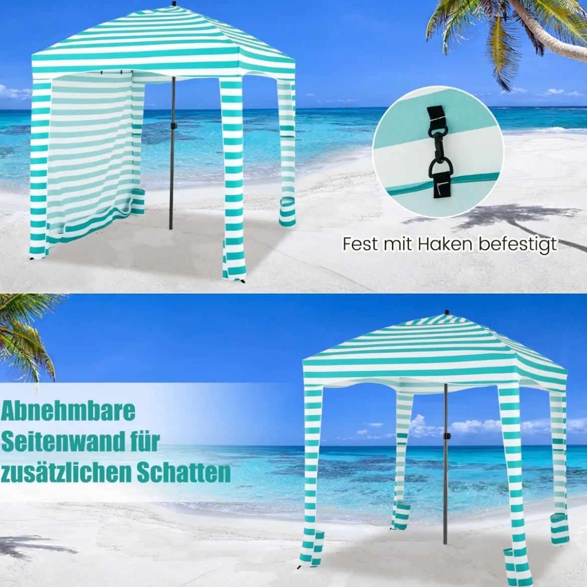 Sonnenschutz mit Abnehmbarer Seitenwand und 8 Sandsäcken tragbares Strandzelt mit Tragetasche 183 x 183 cm
