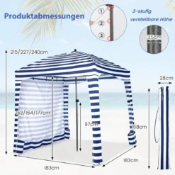 Sonnenschutz mit Abnehmbarer Seitenwand und 8 Sandsäcken tragbares Strandzelt mit Tragetasche 183 x 183 cm