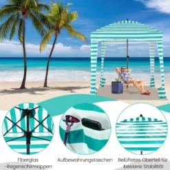 Sonnenschutz mit Abnehmbarer Seitenwand und 8 Sandsäcken tragbares Strandzelt mit Tragetasche 183 x 183 cm
