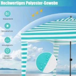 Sonnenschutz mit Abnehmbarer Seitenwand und 8 Sandsäcken tragbares Strandzelt mit Tragetasche 183 x 183 cm
