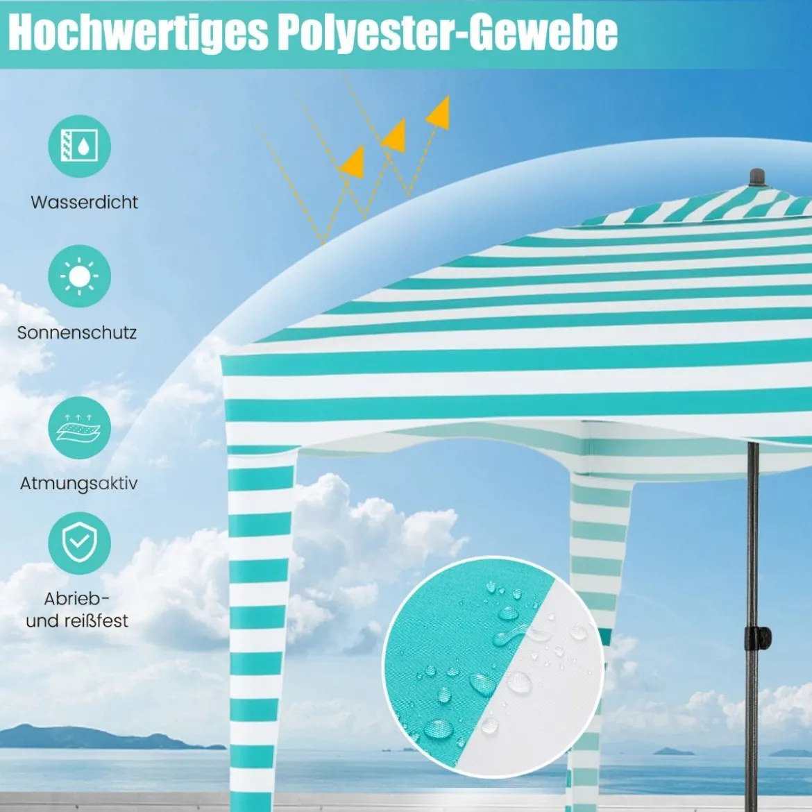 Sonnenschutz mit Abnehmbarer Seitenwand und 8 Sandsäcken tragbares Strandzelt mit Tragetasche 183 x 183 cm
