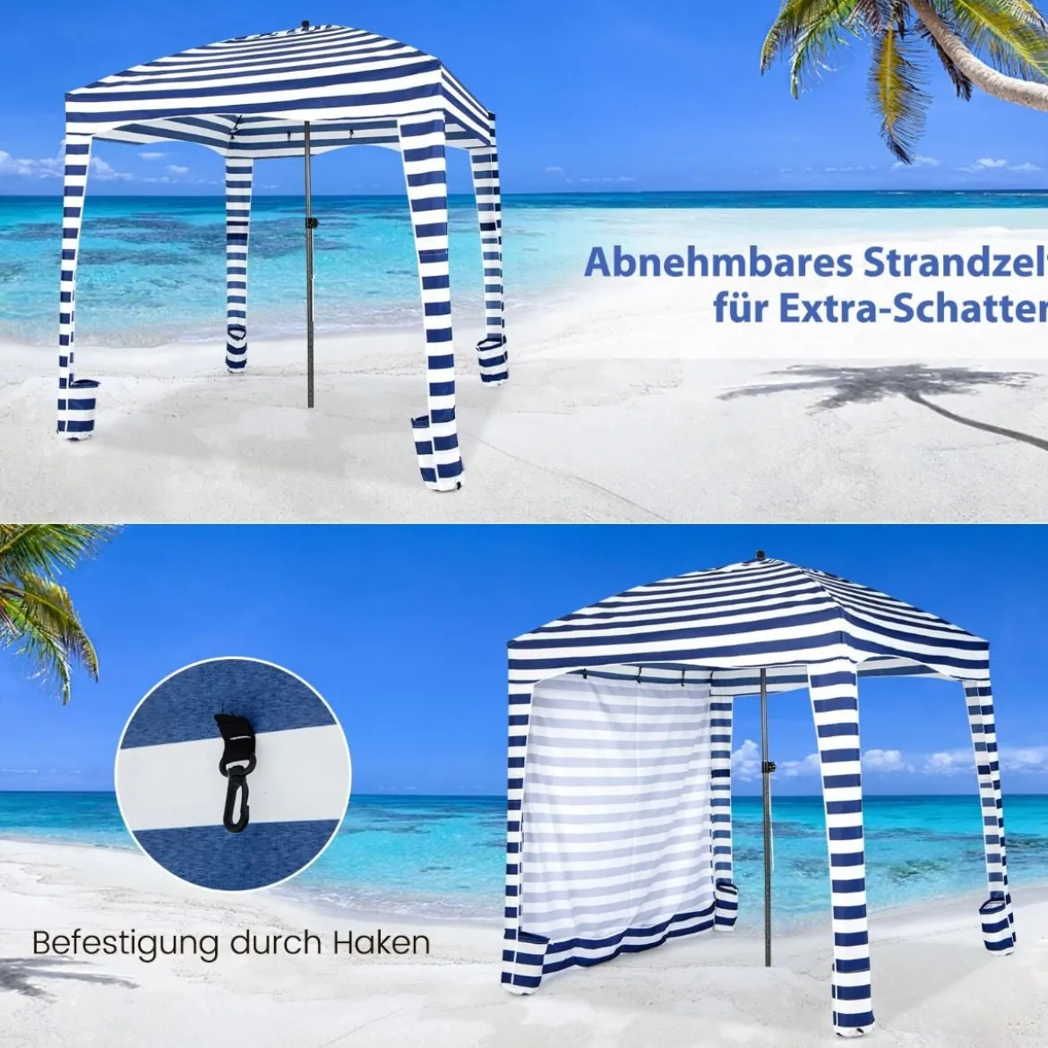 Sonnenschutz mit Abnehmbarer Seitenwand und 8 Sandsäcken tragbares Strandzelt mit Tragetasche 183 x 183 cm