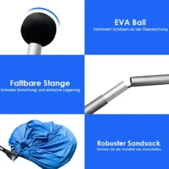 Sonnensegel Camping Sonnenschutz mit 4 Sandsäcken und 2 Alustangen Lycra Sonnendach Blau
