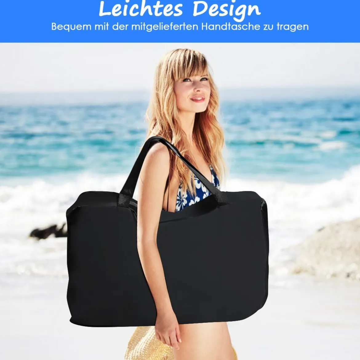 Sonnensegel Camping Sonnenschutz mit 4 Sandsäcken und 2 Alustangen Lycra Sonnendach Blau