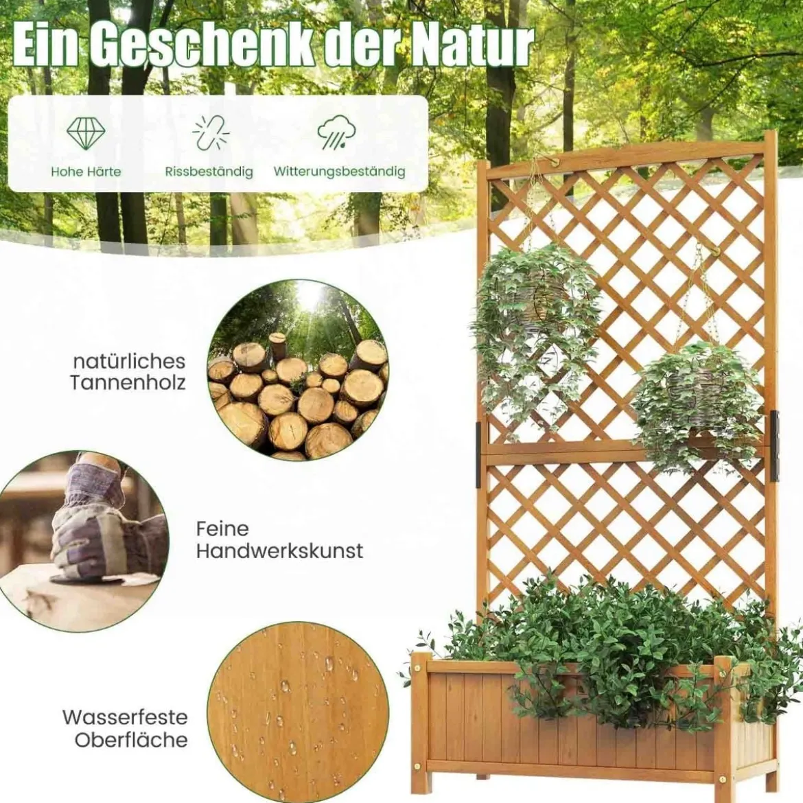 Spalier mit Blumenkasten aus Tannenholz Pflanzkasten für Kletterpflanzen Hochbeet mit Rankgitter