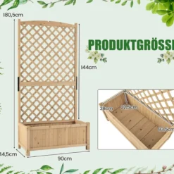 Spalier mit Blumenkasten aus Tannenholz Pflanzkasten für Kletterpflanzen Hochbeet mit Rankgitter