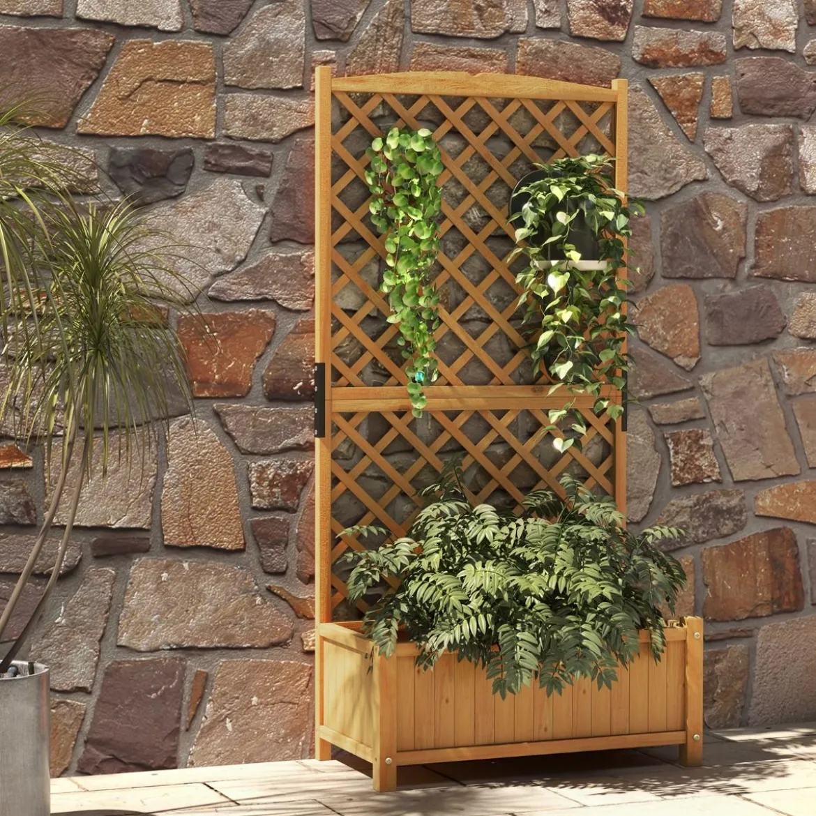 Spalier mit Blumenkasten aus Tannenholz Pflanzkasten für Kletterpflanzen Hochbeet mit Rankgitter