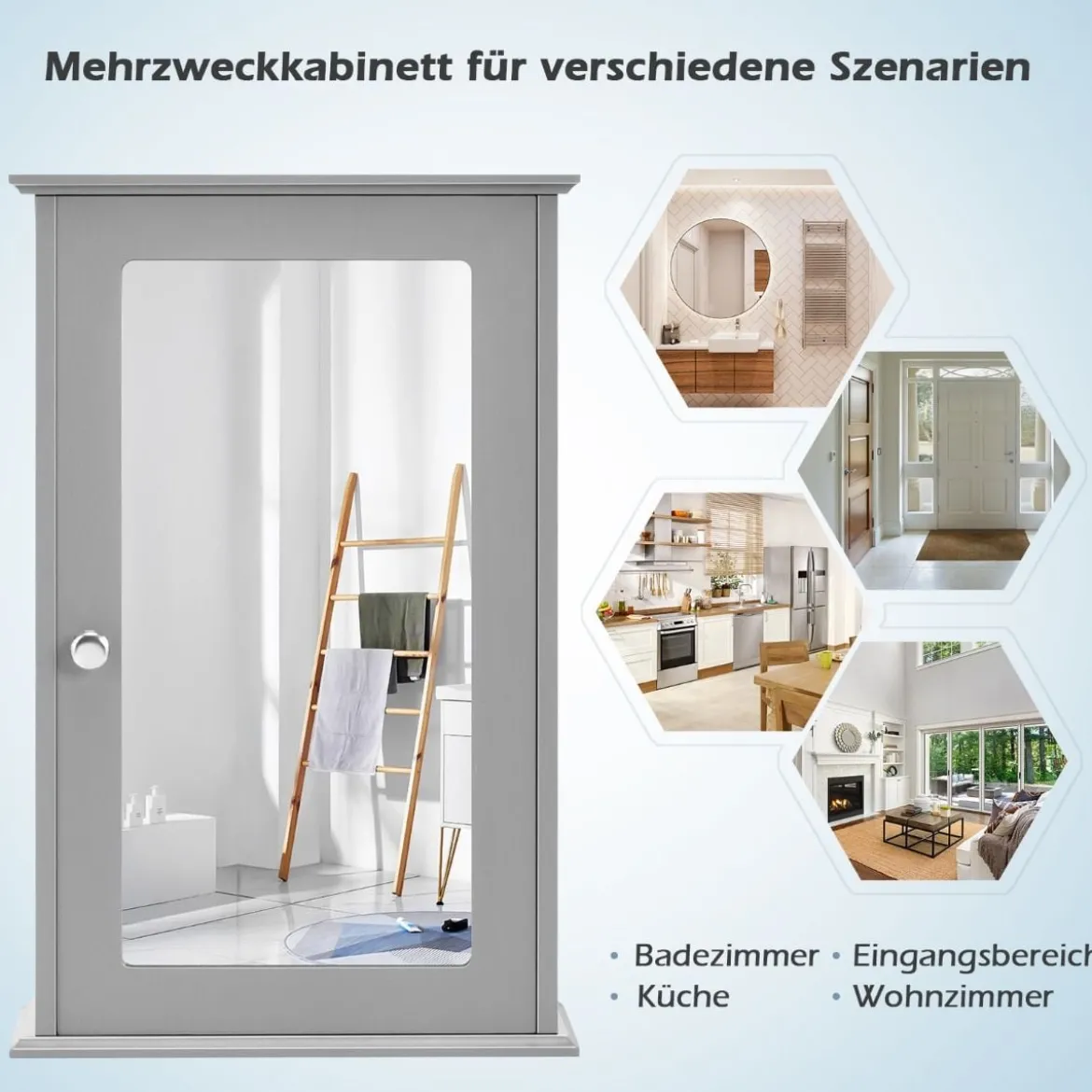 Spiegel Badezimmerschrank Wandschrank Aufbewahrungsschrank mit Einzelner 34 x 15 x 53 cm Grau