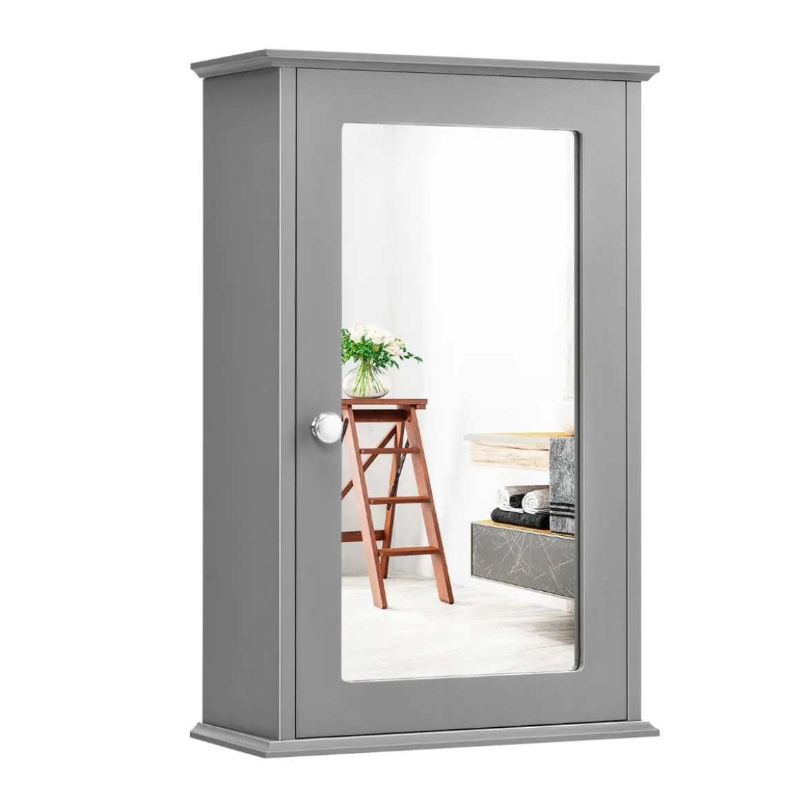 Spiegel Badezimmerschrank Wandschrank Aufbewahrungsschrank mit Einzelner 34 x 15 x 53 cm Grau