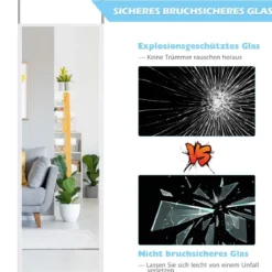 Spiegel in voller Länge Wandspiegel Türspiegel Ganzkörperspiegel Hängespiegel 36,5 x 1,5 x 107 cm Weiß