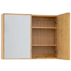 Spiegelschrank aus Bambus Badezimmerschrank mit Spiegel Wandschrank mit 2 Türen Natur