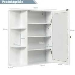 Spiegelschrank Bad 4 Fächer & 6 offene Ablagen Badezimmerschrank mit Spiegel 66 x 17 x 63 cm Schwarz/Braun/Grau/Weiß