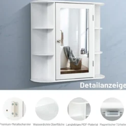 Spiegelschrank Bad 4 Fächer & 6 offene Ablagen Badezimmerschrank mit Spiegel 66 x 17 x 63 cm Schwarz/Braun/Grau/Weiß