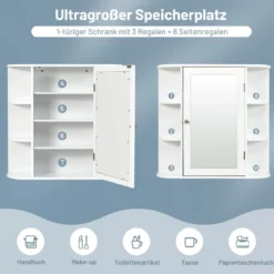Spiegelschrank Bad 4 Fächer & 6 offene Ablagen Badezimmerschrank mit Spiegel 66 x 17 x 63 cm Schwarz/Braun/Grau/Weiß
