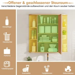 Spiegelschrank Bad 4 Fächer & 6 offene Ablagen Badezimmerschrank mit Spiegel 66 x 17 x 63 cm Schwarz/Braun/Grau/Weiß