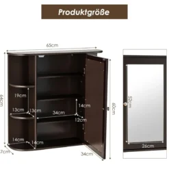 Spiegelschrank Bad 4 Fächer & 6 offene Ablagen Badezimmerschrank mit Spiegel 66 x 17 x 63 cm Schwarz/Braun/Grau/Weiß