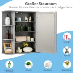 Spiegelschrank Bad 4 Fächer & 6 offene Ablagen Badezimmerschrank mit Spiegel 66 x 17 x 63 cm Schwarz/Braun/Grau/Weiß
