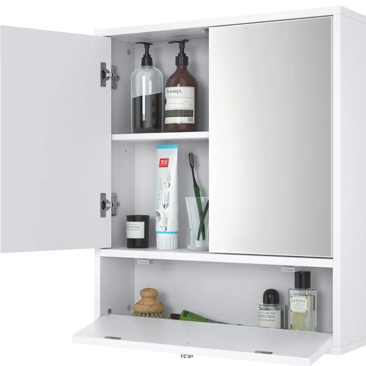 Spiegelschrank Bad Wandschrank mit Spiegel Badezimmerspiegelschrank Hängeschrank Holz Weiß 54 x 14 x 62 cm