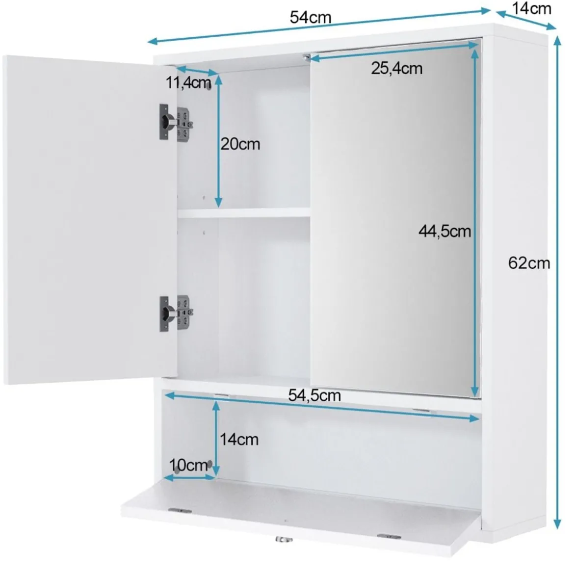 Spiegelschrank Bad Wandschrank mit Spiegel Badezimmerspiegelschrank Hängeschrank Holz Weiß 54 x 14 x 62 cm