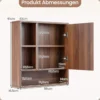 Spiegelschrank mit Offenen Fächern & Verstellbaren Ablagen Badschrank mit Spielgeltür Braun