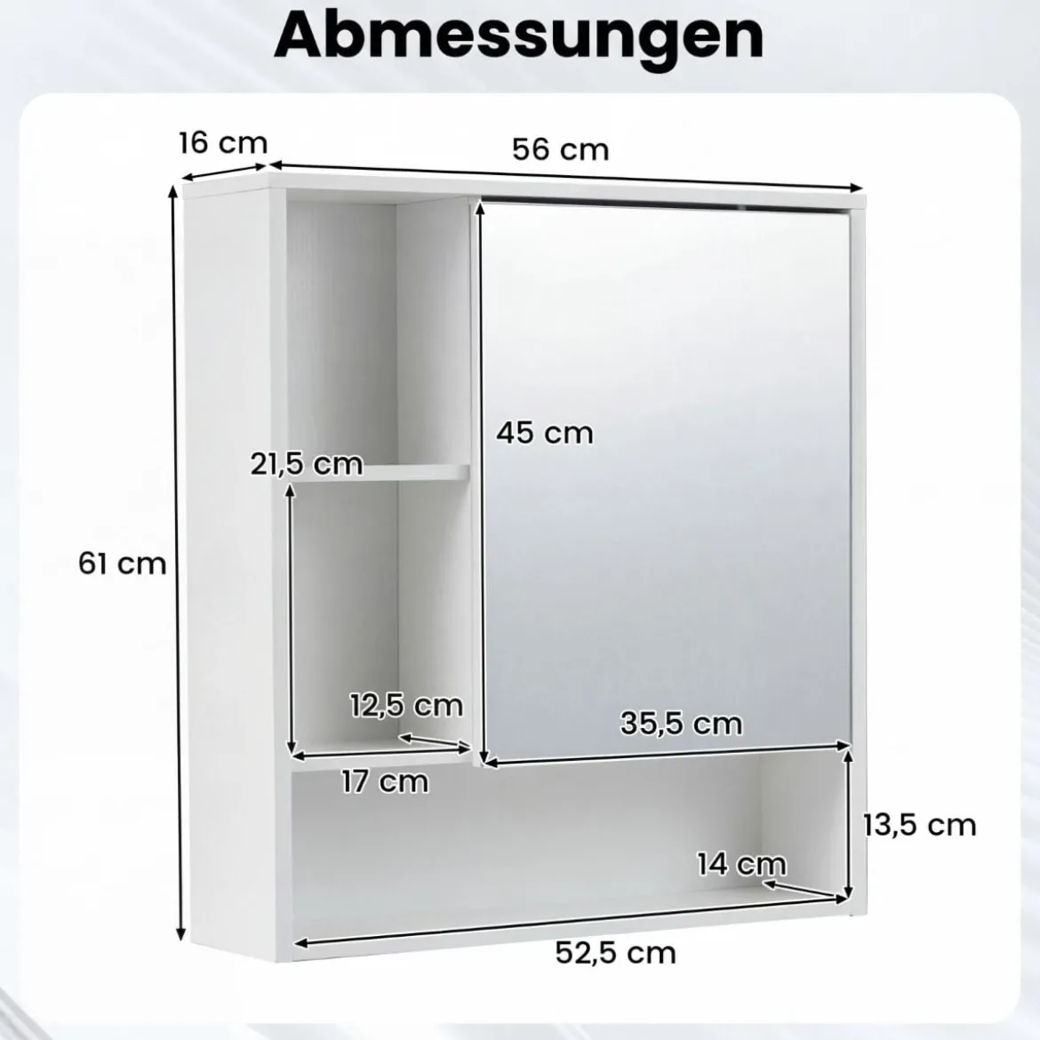 Spiegelschrank mit Spiegeltür & 3 Offenen Regalen Hängeschrank Wandschrank Weiß