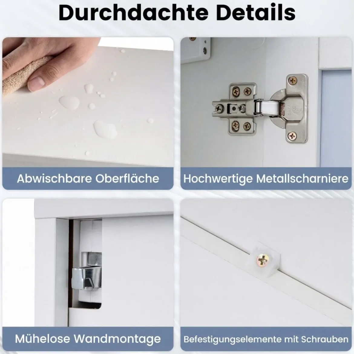 Spiegelschrank mit Spiegeltür & 3 Offenen Regalen Hängeschrank Wandschrank Weiß
