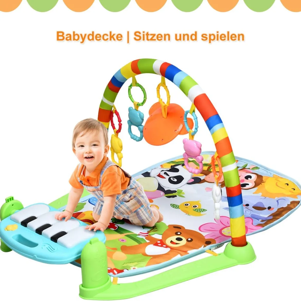 Spieldecke Spielmatte mit abnehmbares und drehbares Klavier Rainforest Erlebnisdecke mit Licht