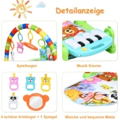 Spieldecke Spielmatte mit abnehmbares und drehbares Klavier Rainforest Erlebnisdecke mit Licht