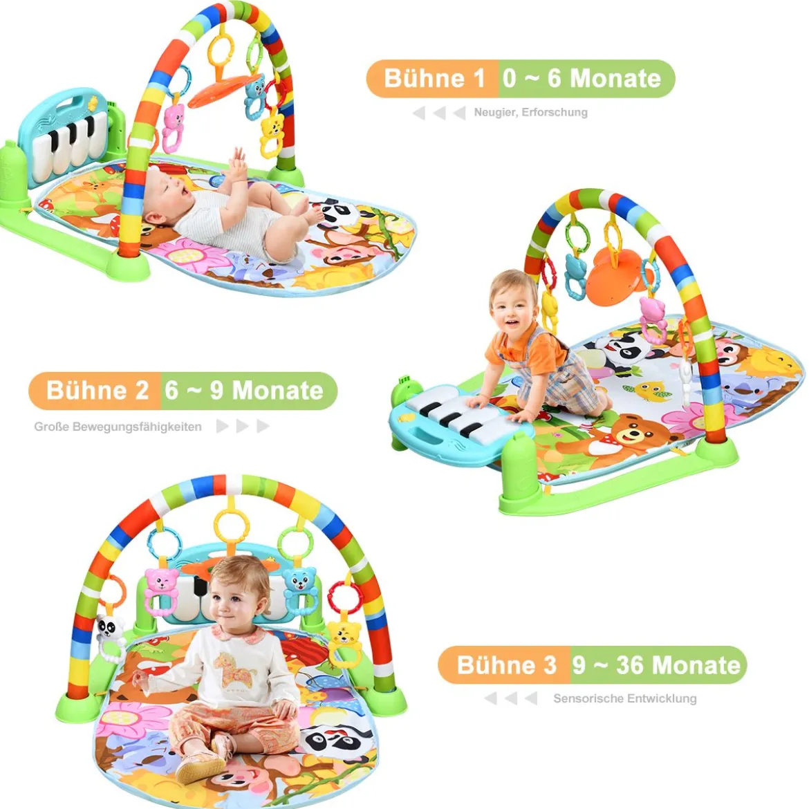 Spieldecke Spielmatte mit abnehmbares und drehbares Klavier Rainforest Erlebnisdecke mit Licht