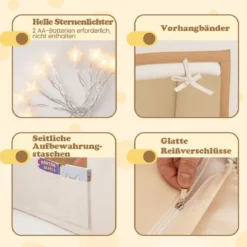 Spielhaus Kinder Indoor Kinderzelt mit Sternlichter & Gepolsterte Matte Beige + Braun