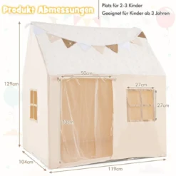 Spielhaus Kinder Indoor Kinderzelt mit gepolsterter Matte & Sternenlichtern 119 x 104 x 129 cm Beige
