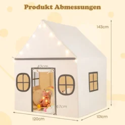Spielhaus Kinder Indoor Kinderzelt mit Sternlichter & Gepolsterte Matte Beige + Schwarz