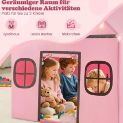 Spielhaus Kinder Indoor Kinderzelt mit Sternlichter & Gepolsterte Matte Rosa + Schwarz