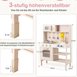 Spielküche Höhenverstellbar Holz-Küchenspielset mit Lichtern & Geräuschen Mikrowelle Herd Spüle Ofen Gelb