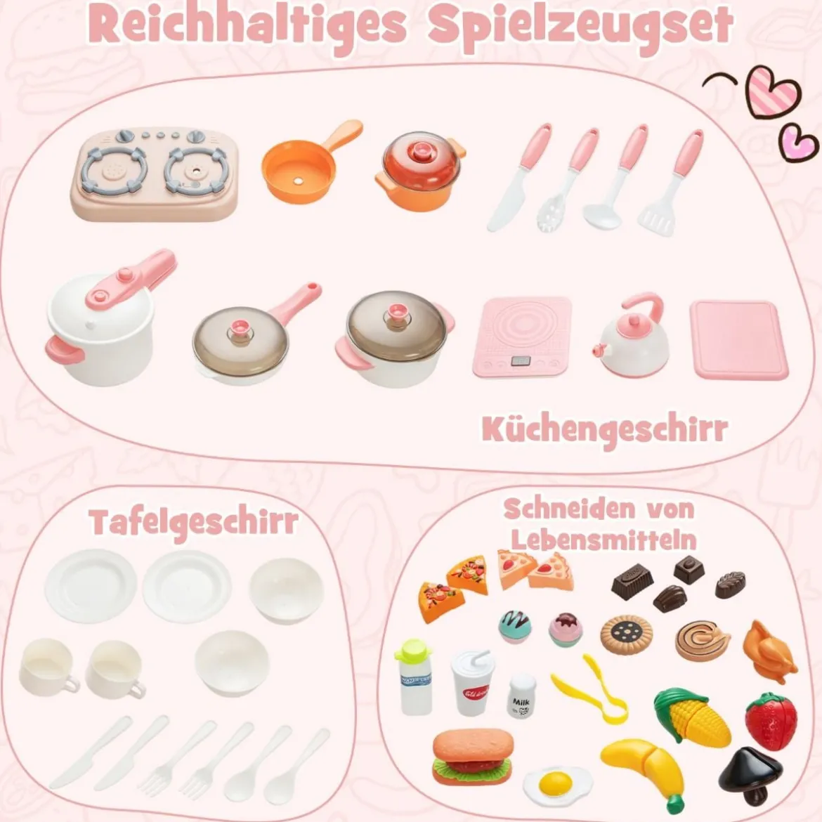Spielküche Kinder mit 49 Zubehör Kinderküche mit Licht & Sound Kinderspielküche Rosa