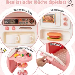 Spielküche Kinder mit 49 Zubehör Kinderküche mit Licht & Sound Kinderspielküche Rosa