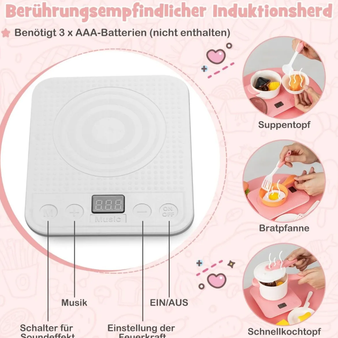 Spielküche Kinder mit 49 Zubehör Kinderküche mit Licht & Sound Kinderspielküche Rosa