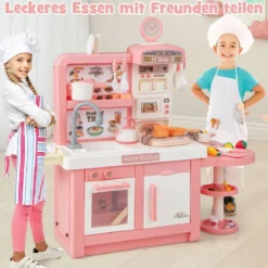Spielküche Kinder mit 49 Zubehör Kinderküche mit Licht & Sound Kinderspielküche Rosa