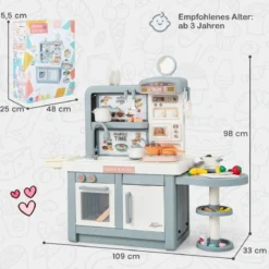 Spielküche Kinder mit 49 Zubehör Kinderküche mit Licht & Sound Kinderspielküche Grau