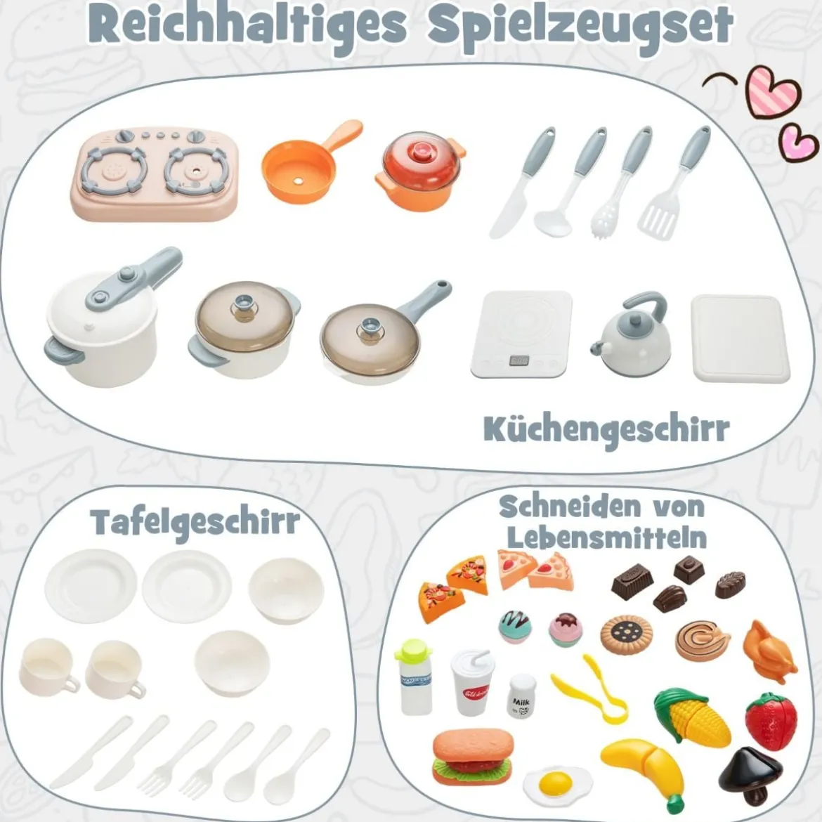 Spielküche Kinder mit 49 Zubehör Kinderküche mit Licht & Sound Kinderspielküche Grau
