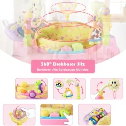 Spieltisch Baby Jumperoo mit 360° Drehbarem Sitz und 3 Verstellbaren Höhen 75 x 67 x 76 cm Rosa