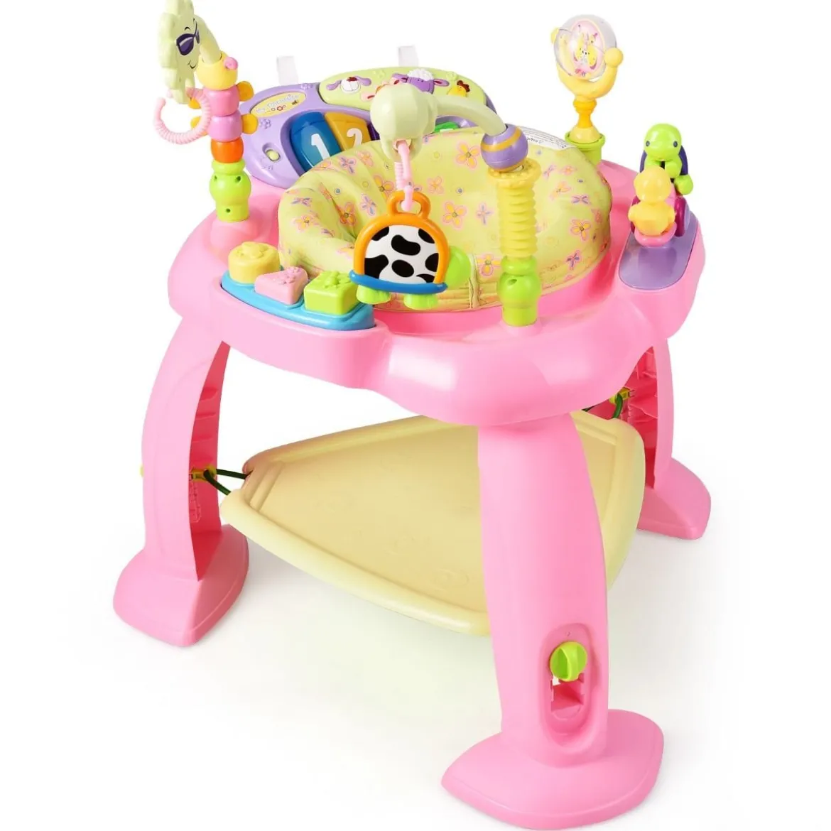 Spieltisch Baby Jumperoo mit 360° Drehbarem Sitz und 3 Verstellbaren Höhen 75 x 67 x 76 cm Rosa