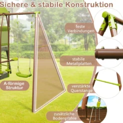 Spielturm Klettergerüst mit Schaukel Rutsche Kletterseil Gleitersitzen 320 x 260 x 248 cm Grün