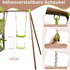Spielturm Klettergerüst mit Schaukel Rutsche Kletterseil Gleitersitzen 320 x 260 x 248 cm Grün