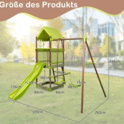 Spielturm Klettergerüst mit Schaukel Rutsche Kletterseil Gleitersitzen 320 x 260 x 248 cm Grün