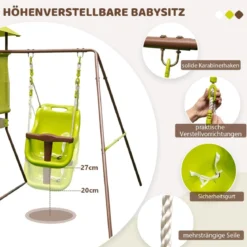 Spielturm Klettergerüst mit Schaukel Rutsche und Leiter Outdoor Kinder Kletterturm 225 x 203 x 168 cm Grün