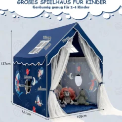 Spielzelt Großes Kinderzelt Indoor-Spielzelt mit Matte Türvorhang 121 x 105 x 137 cm Blau