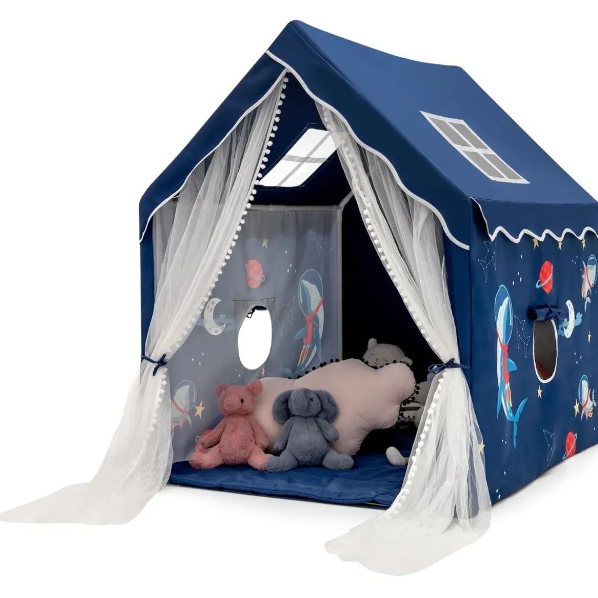 Spielzelt Großes Kinderzelt Indoor-Spielzelt mit Matte Türvorhang 121 x 105 x 137 cm Blau
