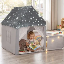 Spielzelt 2 in 1 Kinderzelt im Dunkel Leuchtend mit Laufstall Spielhaus mit Matte & Fenster